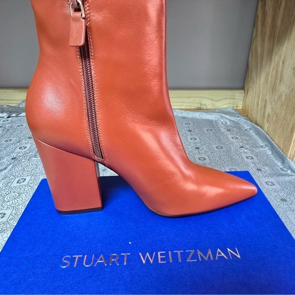 Stuart Weitzman Vera Cinnamon leather pointed toe heeled bootie sz 10.5 EU 41 - Picture 7 of 12